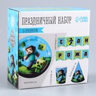 Набор бумажной посуды «Майнкрафт»: 6 тарелок, 1 гирлянда, 6 стаканов, 6 колпаков - фото 31287064