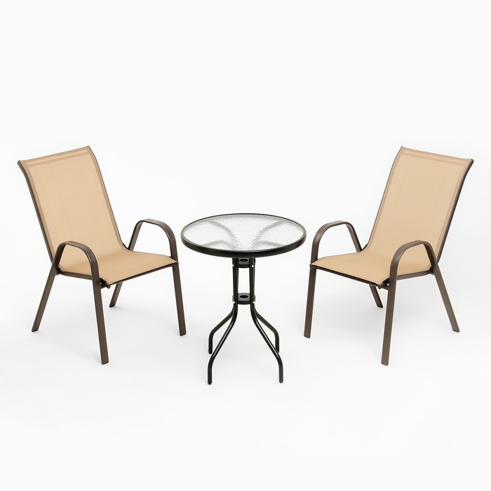 Набор садовой мебели: стол + 2 стула, бежевый, текстилен - Фото 1