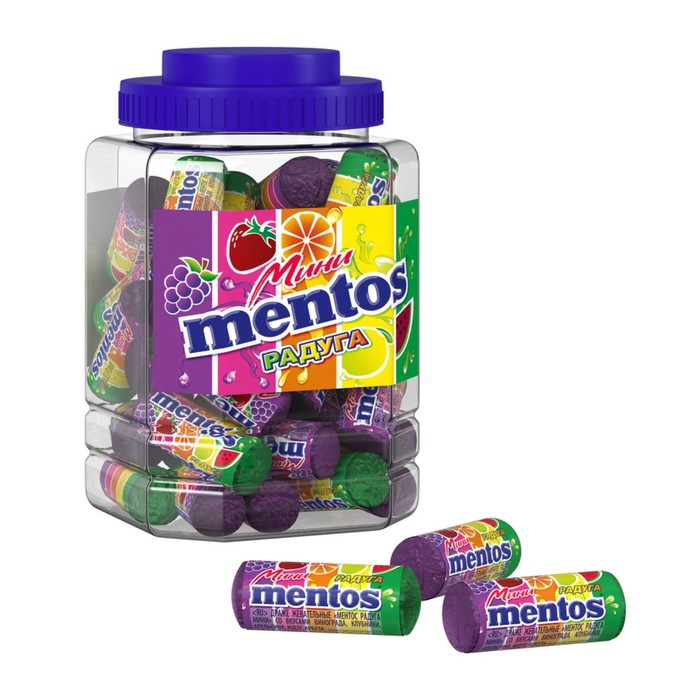 Жевательная конфета Mentos мини радуга, банка 10 г - Фото 1