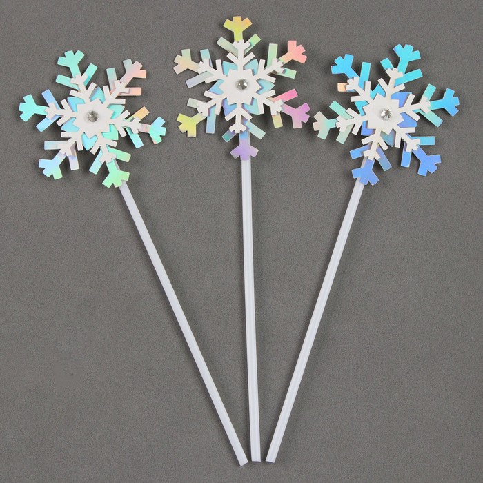 Топпер новогодний для торта «Снежинки», разноцветный, 3 шт. - Фото 1