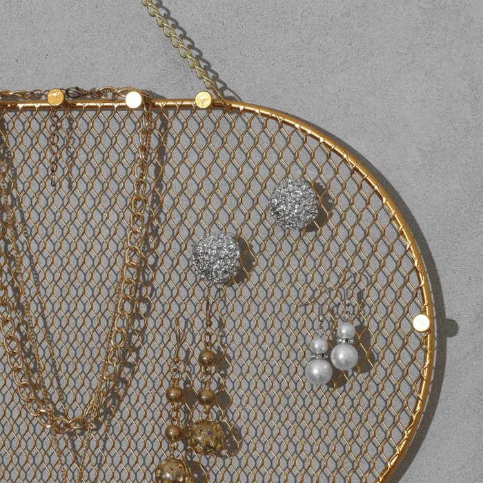 Органайзер настенный сетка «Овал» 19 крючков, 40×20,5 см, цвет золотой - фото 1907811938