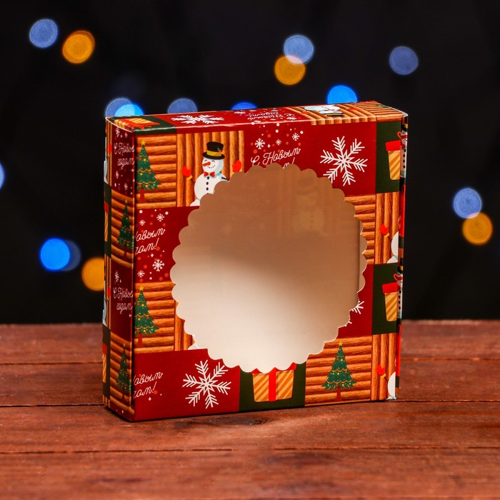 Подарочная коробка сборная с окном "Новогодняя атмосфера", 11,5 х 11,5 х 3 см - Фото 1