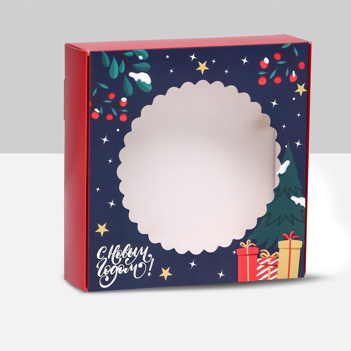 Подарочная коробка сборная с окном "Новогодняя абстракция", 11,5 х 11,5 х 3 см - Фото 1
