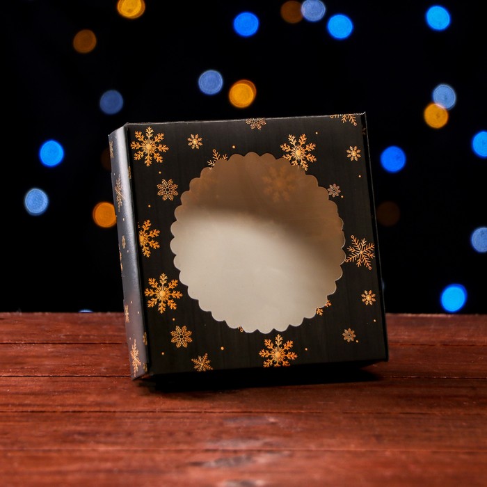Подарочная коробка сборная с окном "Снегопад", 11,5 х 11,5 х 3 см - Фото 1