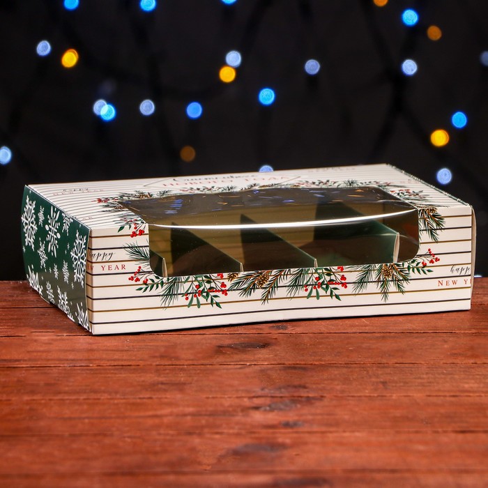 Коробка складная, под 5 эклеров «Счастливого Нового года», 25,2 х 15 х 6,6 см - Фото 1