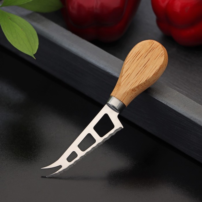 Нож для сыра Доляна «Ломоть», ручка из гевеи, 13,2×3,2 см - фото 1907812367