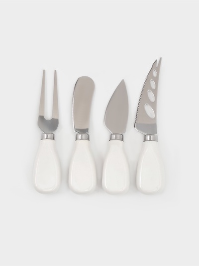 Ножи для сыра Magistro Celt, 4 предмета: нож 3 шт., вилка для сыра 1 шт., керамическая ручка, белые