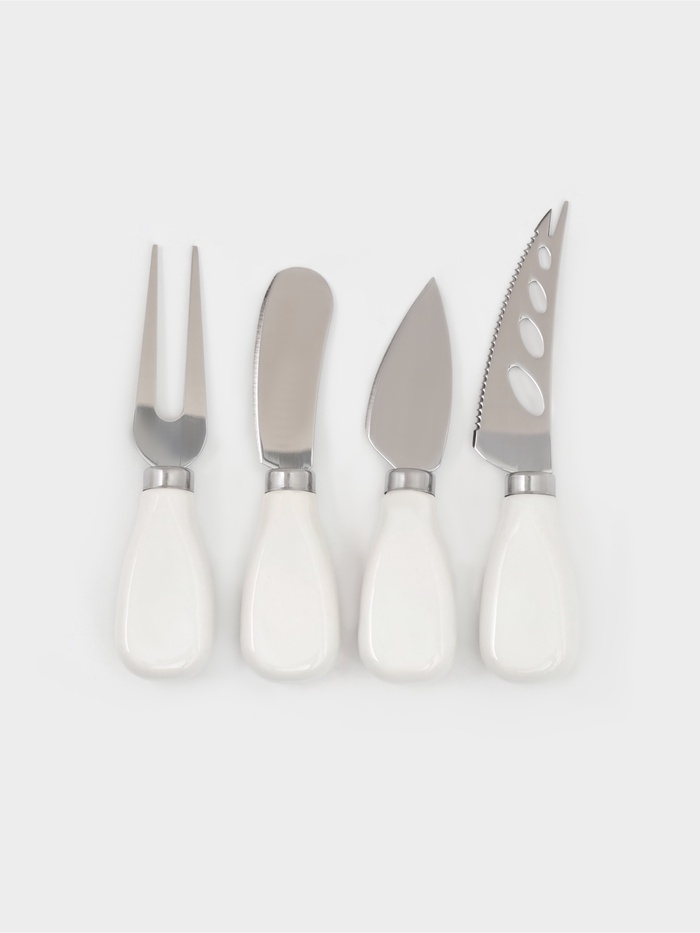 Ножи для сыра Magistro Celt, 4 предмета: нож 3 шт., вилка для сыра 1 шт., керамическая ручка, белые - Фото 1