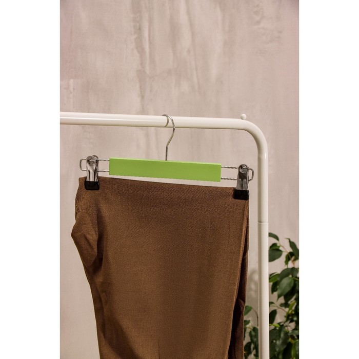 Вешалка деревянная для брюк и юбок с зажимами «Тэри», 2 шт, 28×11,5×2,8 см, цвет зелёный