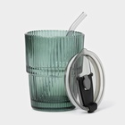 Стакан «Вино Верде», 350 мл, с крышкой и трубочкой, стекло, зелёный - Фото 2