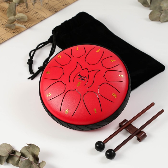 Музыкальный инструмент Глюкофон, красный, 11 лепестков, 17 х 8 см - Фото 1