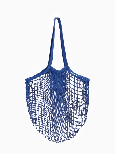 Сумка - авоська плетёная, ручка 17 см, клетка 1.5 см, синяя