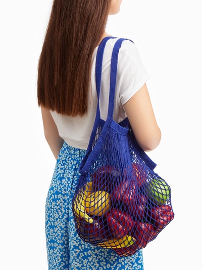 Сумка - авоська плетёная, ручка 17 см, клетка 1.5 см, синяя