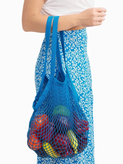 Сумка - авоська плетёная, клетка 1.5 см, синяя