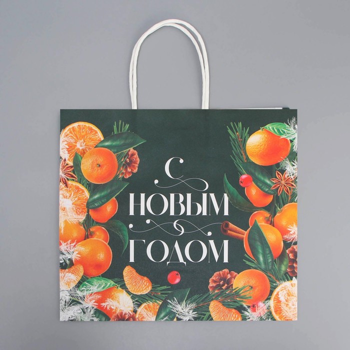 Пакет подарочный новогодний крафтовый «Новогодняя суета», 25×22×12 см
