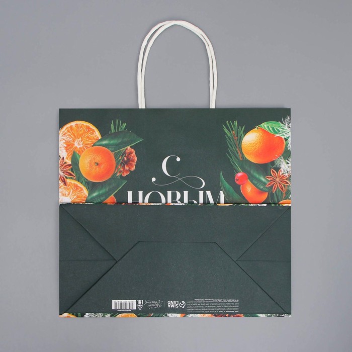 Пакет подарочный новогодний крафтовый «Новогодняя суета», 25×22×12 см