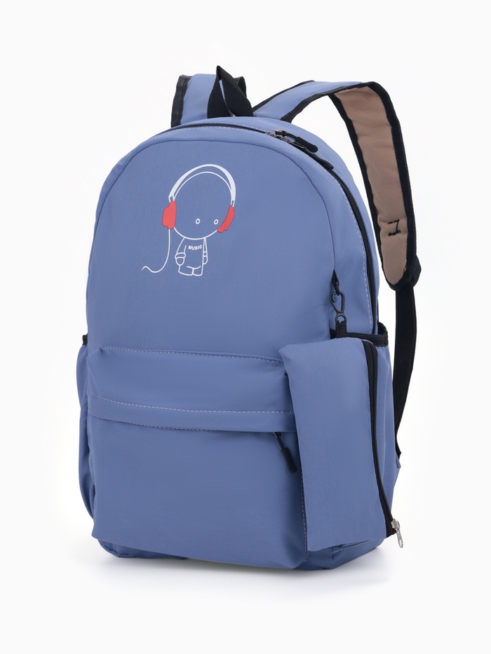 Рюкзак школьный с пеналом на молнии, с карманами, размер 30×12×42 см, однотонный с принтом, сиреневый - Фото 1