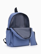 Рюкзак школьный с пеналом на молнии, с карманами, размер 30×12×42 см, однотонный с принтом, сиреневый - Фото 6