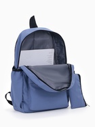 Рюкзак школьный с пеналом на молнии, с карманами, размер 30×12×42 см, однотонный с принтом, сиреневый - Фото 7