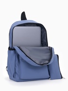 Рюкзак школьный с пеналом на молнии, с карманами, размер 30×12×42 см, однотонный с принтом, сиреневый - Фото 8