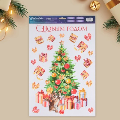 Наклейки новогодние на окна «Новогодняя ель», многоразовые, 33 х 50 см