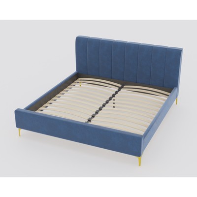 Кровать двуспальная «Рошаль», с ортопедическим основанием, 1800×2000 мм, велюр, цвет синий