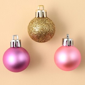 Ёлочные шары новогодние, на Новый год, пластик, d-3 см, 6 шт, цвета розовый и золотой