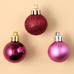 Ёлочные шары новогодние, на Новый год, пластик, d-3 см, 6 шт, цвета розовый и винный