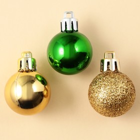 Ёлочные шары новогодние, на Новый год, пластик, d-3 см, 6 шт, цвета золотой и зелёный