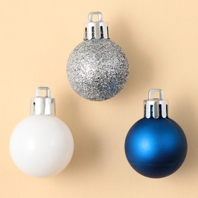 Ёлочные шары новогодние, на Новый год, пластик, d=3 см, 6 шт., цвет синий, серебристый, белый