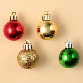 Ёлочные шары новогодние, на Новый год, пластик, d=3 см, 16 шт., цвет зелёный, красный и золотой