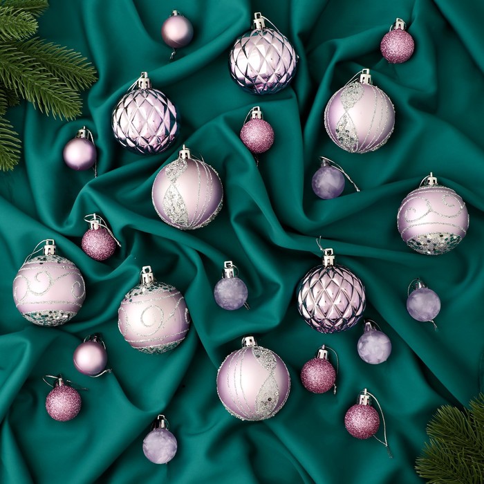 Ёлочные игрушки «Хоровод», шары новогодние, d=2.5 и 5.5 см, набор 33 шт., сиреневый - Фото 1