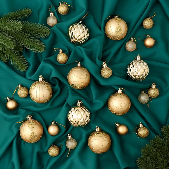 Ёлочные игрушки «Хоровод», пластиковые, набор 33 шт., d=2.5/5.5 см, золотистый - Фото 1