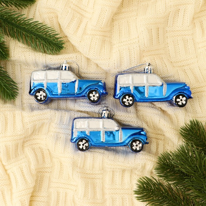 Ёлочные игрушки 3 шт., «Зимнее волшебство, Модельки» пластик, 9×3.5 см, синий - Фото 1