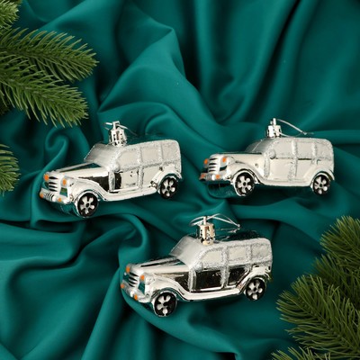 Ёлочные игрушки 3 шт., «Зимнее волшебство, Модельки» пластик, 9×3.5 см, серебро