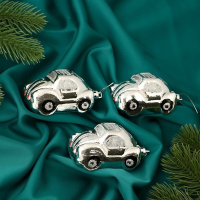 Ёлочные игрушки 3 шт., «Зимнее волшебство, Автолегенда» пластик, 7.5×4 см, серебро