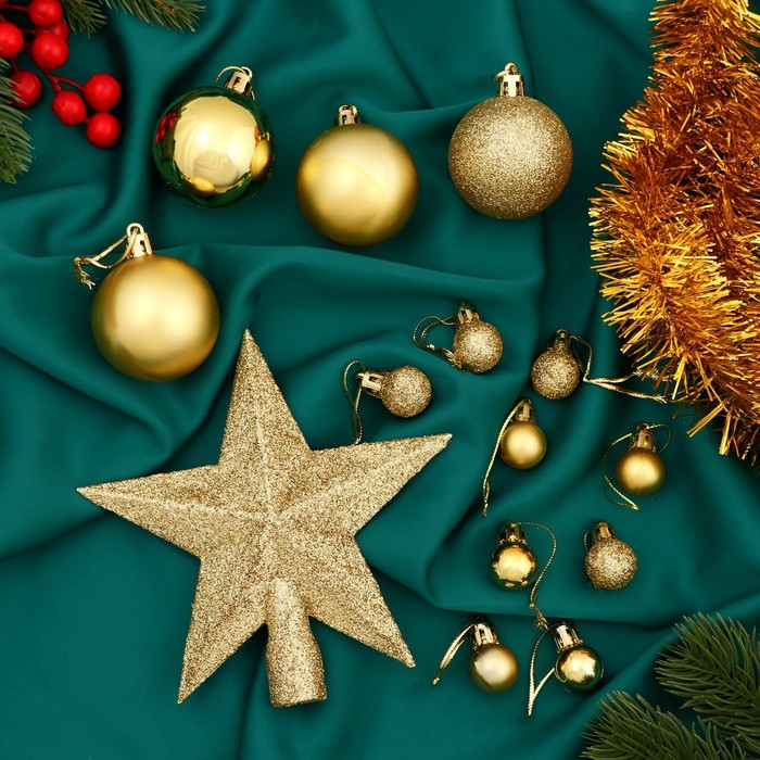 Ёлочные игрушки «Звёздное небо», набор 54 шт., мишура 2.5 см, золото - Фото 1