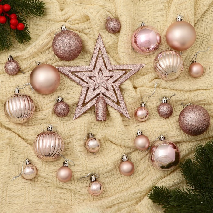 Ёлочные игрушки «Звёздный вечер», новогодние, набор 22 шт., розовый - Фото 1