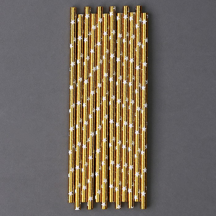 Трубочки для коктейля «Звёзды», набор 12 шт., цвет золото - Фото 1
