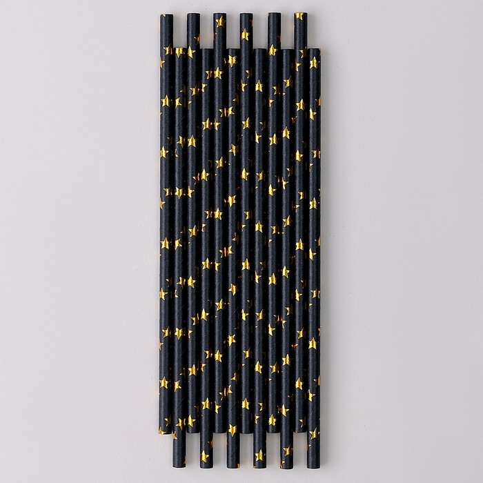 Трубочки для коктейля «Звёзды» набор 12 шт., цвет чёрный - Фото 1