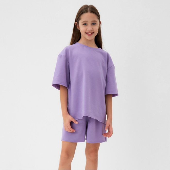 Костюм для девочки (футболка, шорты) MINAKU: Casual Collection, лиловый, рост 140 см - Фото 1