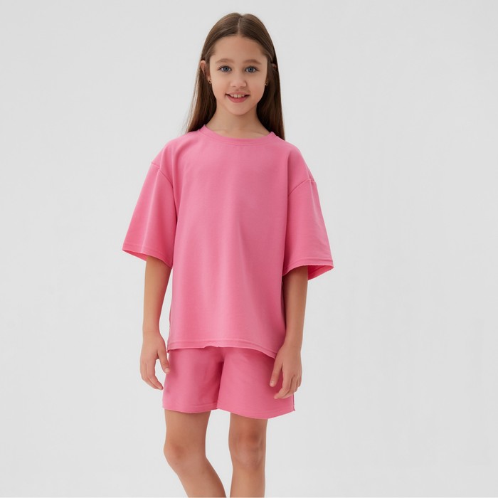 Костюм для девочки (футболка, шорты) MINAKU: Casual Collection, розовый, рост 128 см - Фото 1