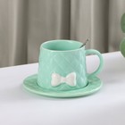 Чайная пара керамическая с ложкой «Бантик», 2 предмета: кружка 350 мл, блюдце d=15 см, цвет зелёный - Фото 1