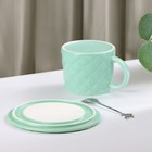Чайная пара керамическая с ложкой «Бантик», 2 предмета: кружка 350 мл, блюдце d=15 см, цвет зелёный - Фото 4