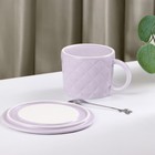 Чайная пара керамическая с ложкой «Бантик», 2 предмета: кружка 350 мл, блюдце d=15 см, цвет сиреневый - Фото 4