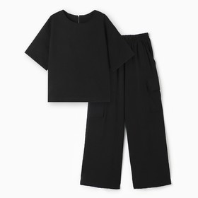 Костюм для девочки (футболка, брюки), цвет чёрный, рост 122 см