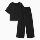 Костюм для девочки (футболка, брюки), цвет чёрный, рост 128 см - фото 10925753