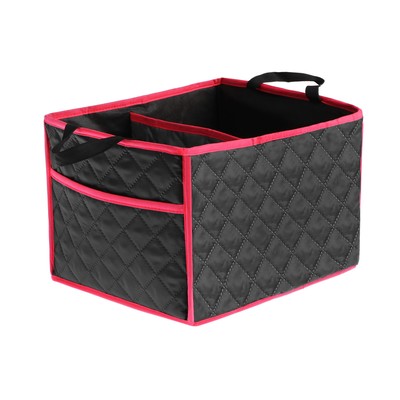 Органайзер в багажник, складной, стеганый, оксфорд, 38×31×25 см, черный, красная строчка