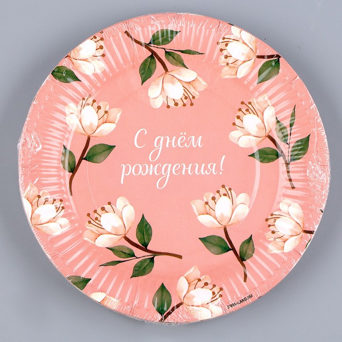 Тарелка бумажная «С днём рождения», цветы, 18 см 9796363