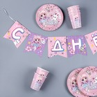 Набор бумажной посуды «Аниме», розовый: 6 тарелок, 1 гирлянда, 6 стаканов - фото 24305245